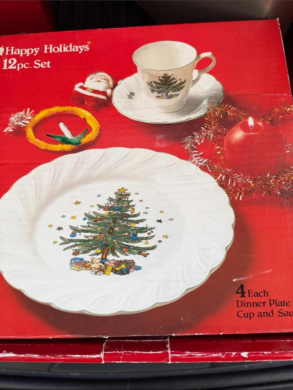 White Christmas Tree Dinner Plate & Cup Set - 12pc